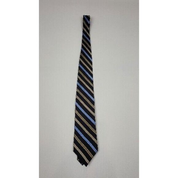 Chaps Ralph Lauren Mens Neck Tie. Vintage‎ 100% Silk Striped. Blue, Tan, Black. - Picture 1 of 7